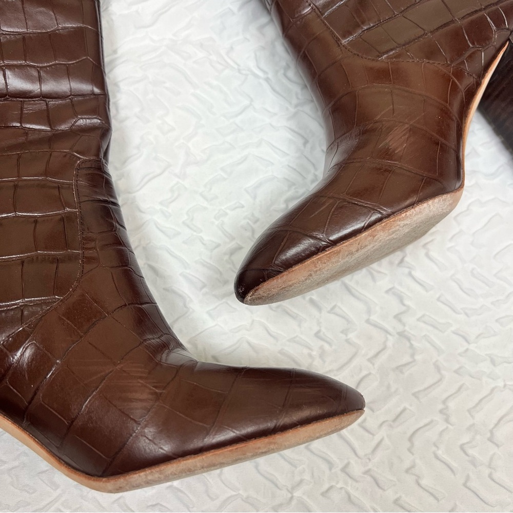 Loeffler Randall Goldy Croc Embossed Tall Boots Brown - Picture 4 of 14
